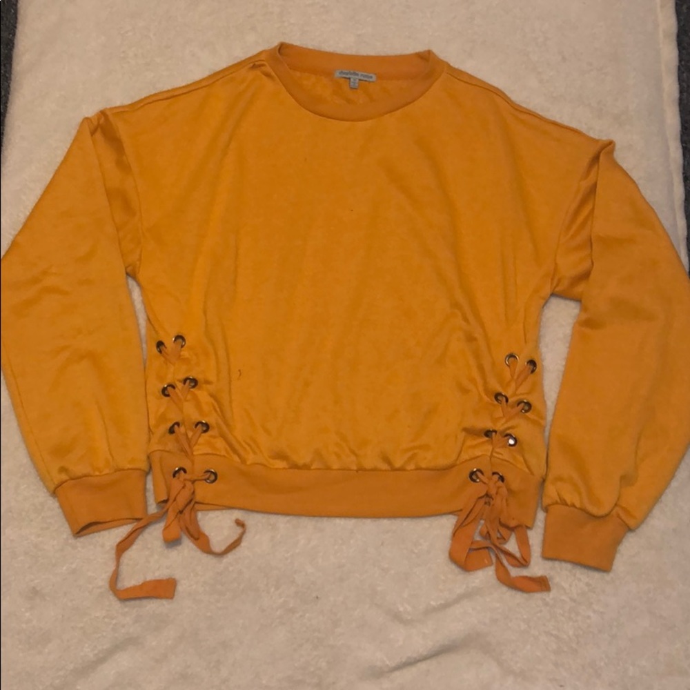 Mustard yellow cropped side-tie sweater